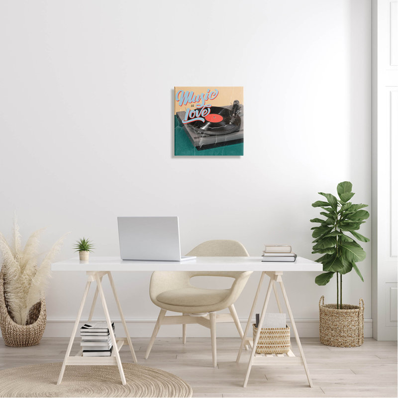 Art mural sur toile Vintage Music Is Love par Kim Allen, H 17 po x l 17 po x P 1,5 po