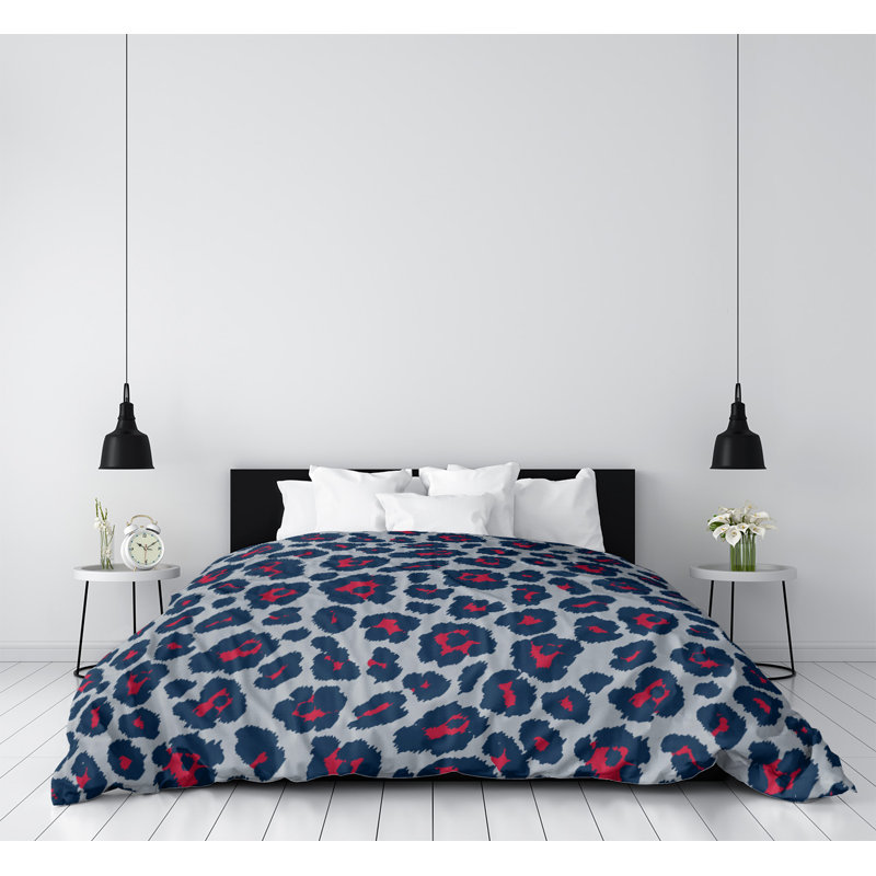 Polyester Animal Print Duvet Cover, Brushed Polyester, Twin Duvet Cover, Grey/Red