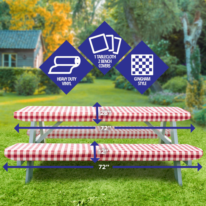 Vinyl Picnic Fited Tableclth Rectangle 3 Pcs 30 X 96 Inch Burgundy, 60" x 30", Brown