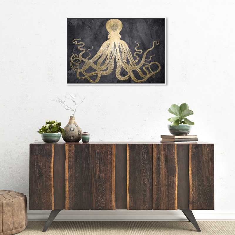 «Squid Gold» par Oliver Gal, reproduction d'impression sur toile tendue, 10 po x 15 po, Cadre blanc