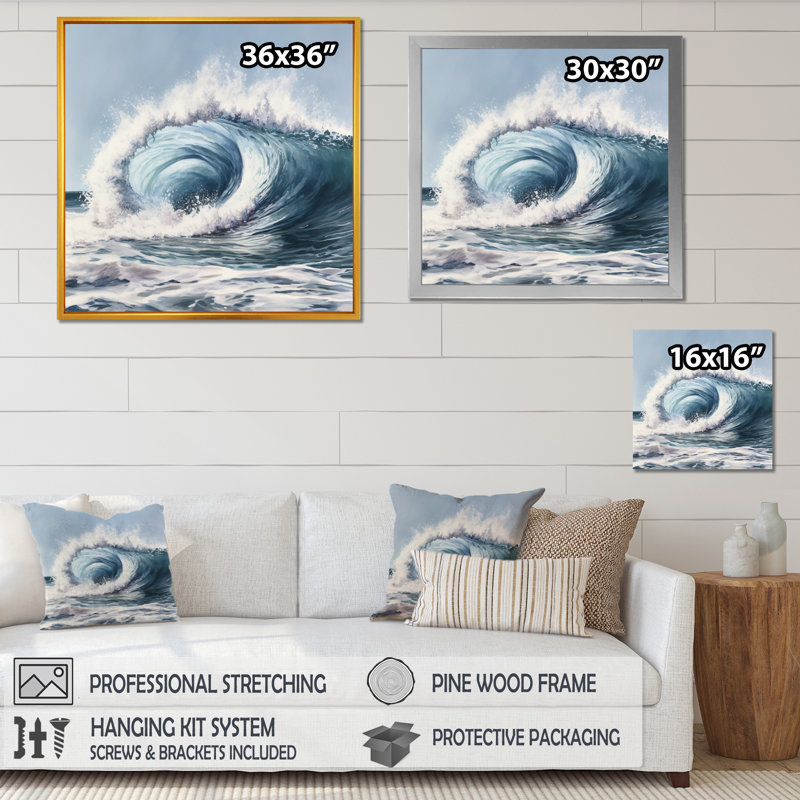 Mouvement océanique IV sur toile, Cadre photo noir, H 16 po x l 16 po x P 1 po