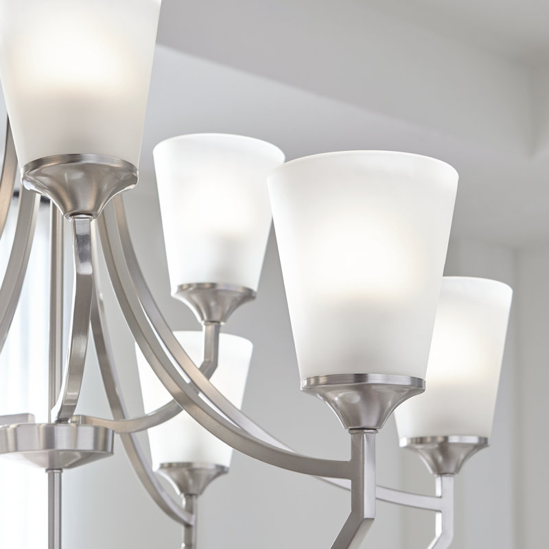 Hanford Nine Light Chandelier from Generation Lighting , Brushed Nickel, White