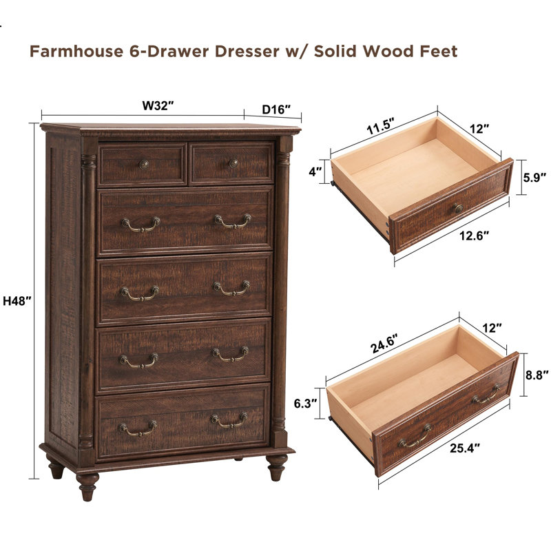 Reclaimed Barnwood Antique Finish 6-Drawer Solid Wood Dresser