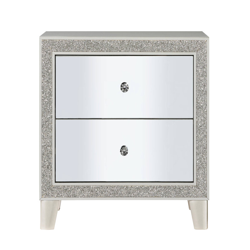 2 Table de chevet en champagne glamour - miroir, feutre doublé pour chambre à coucher en miroir et attrait