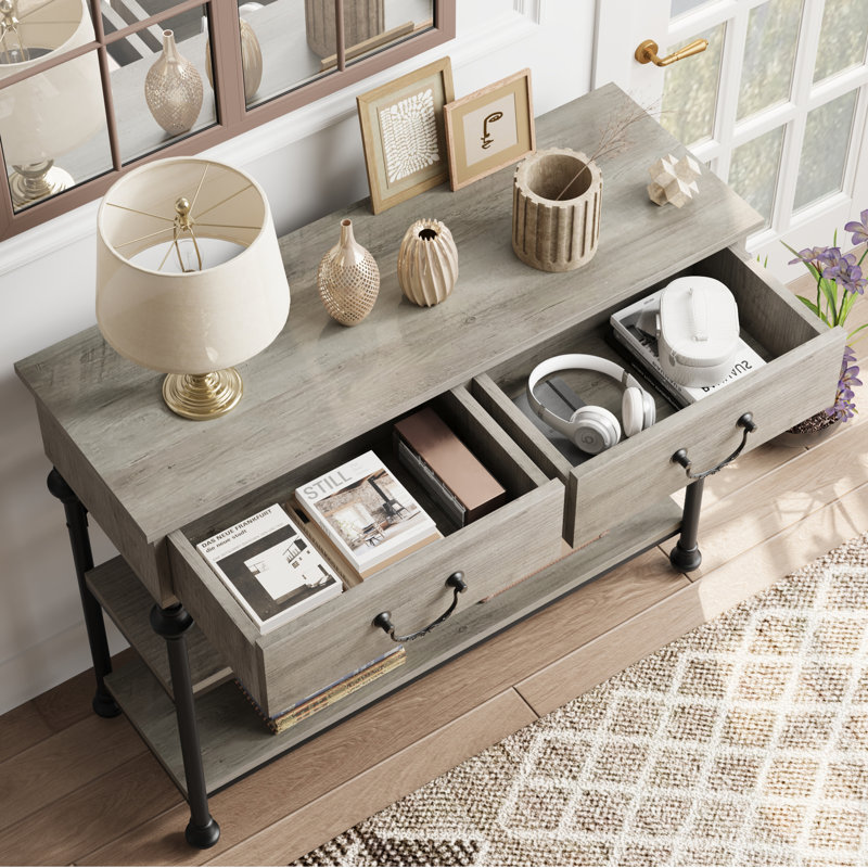 99.1cm Console Table, Grey Wood/Black