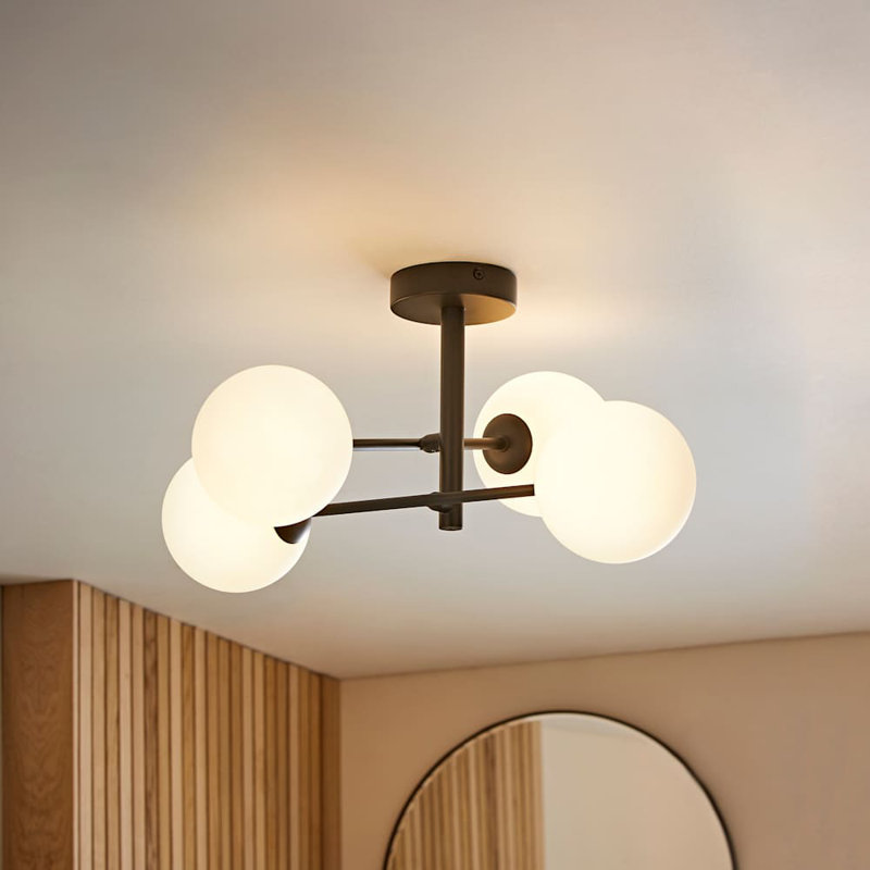 Demetro Glass Semi Flush Mount, Black
