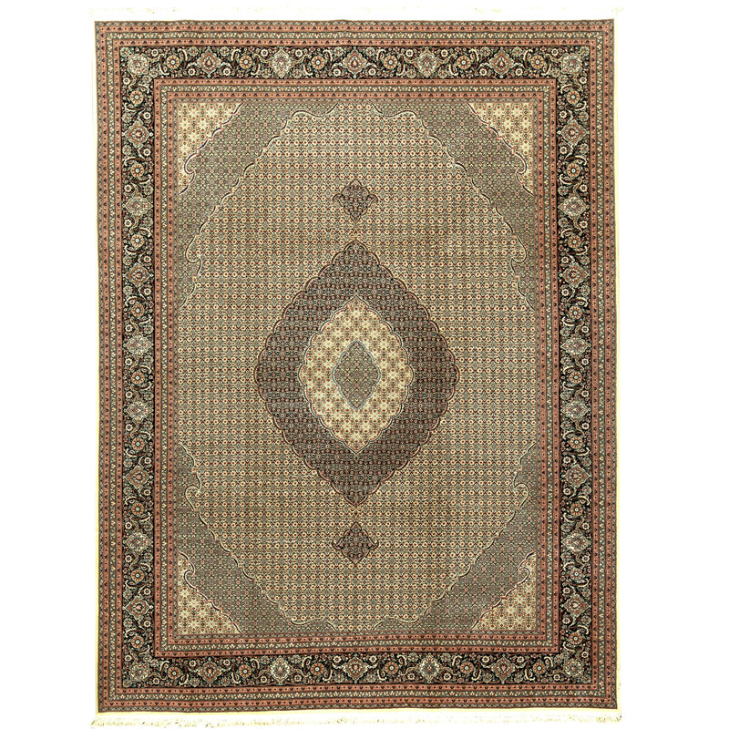 Tapis ivoire et vert noué à la main de haute qualité