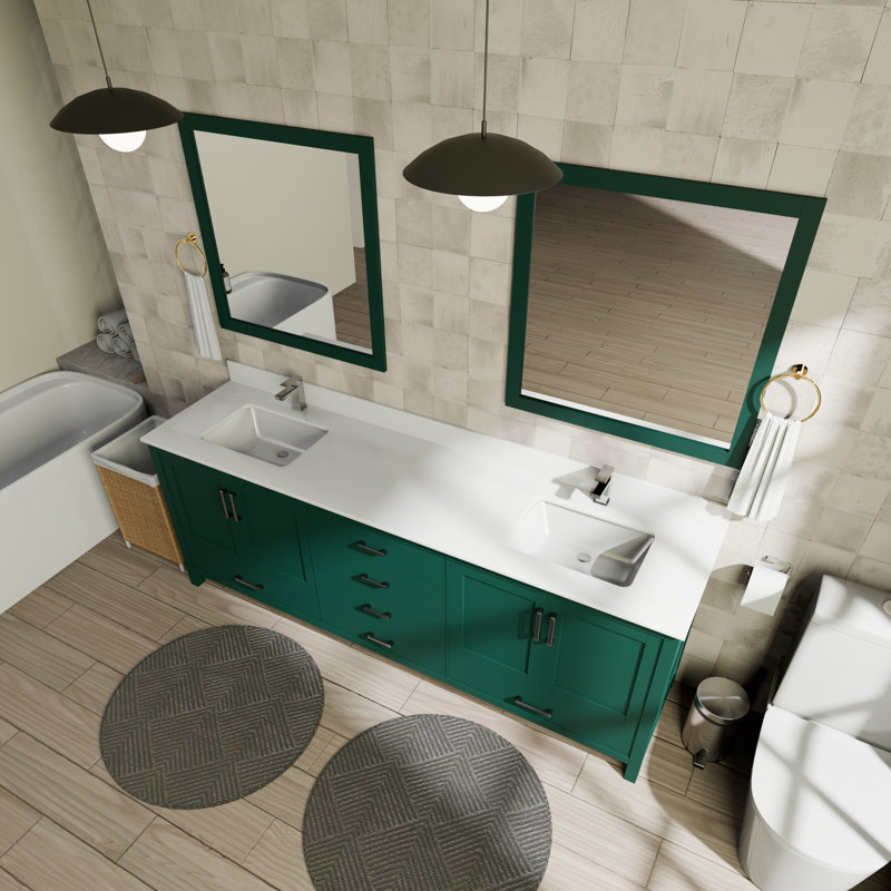 Ensemble de meuble-lavabo double 80 po Jacques, Marbre de culture blanc, Vert