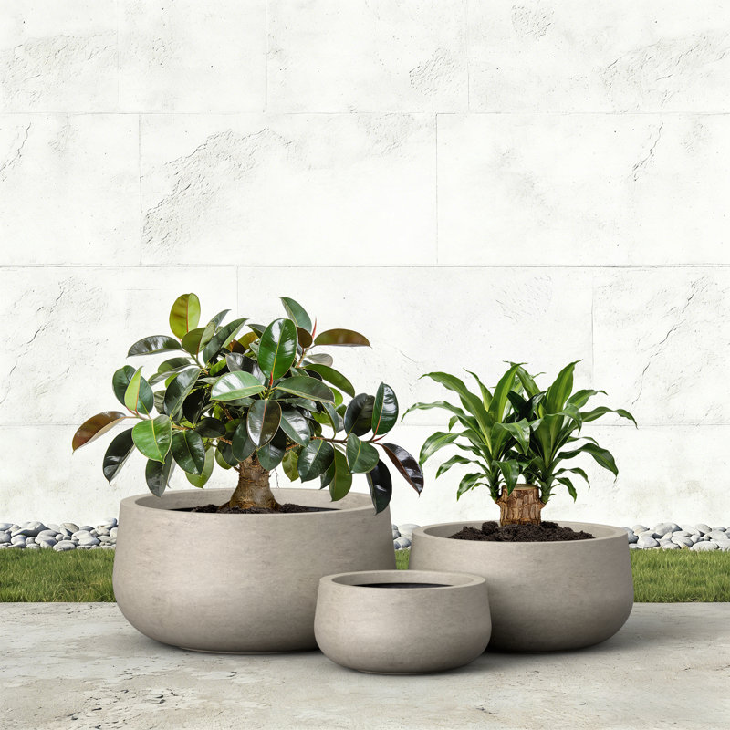 Ensemble de pots à fleurs en composite 3 pièces Lindlot, Gris chaleureux