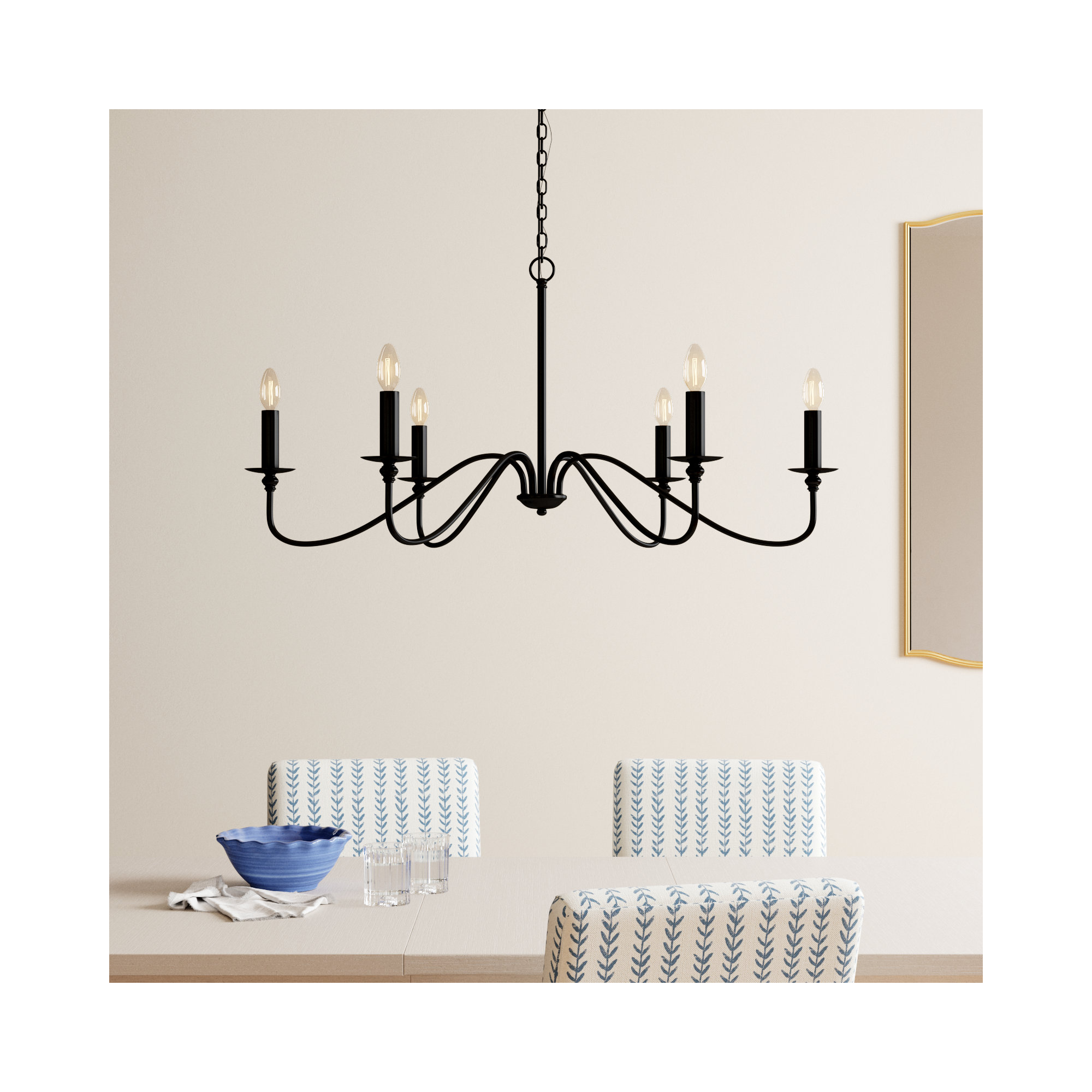 Ableton 6 - Light Candle Style Classic / Traditional Chandelier, 19" H x 36" W x 36" D, Matte Black