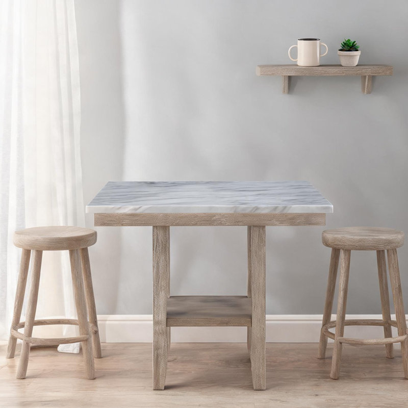 Table carrée carrée pour la cuisine ou la salle à manger, bois massif naturel clair et panneau de fibres à densité moyenne, sièges 4, plateau de 42 pouces, finition brune, conception transitionnelle