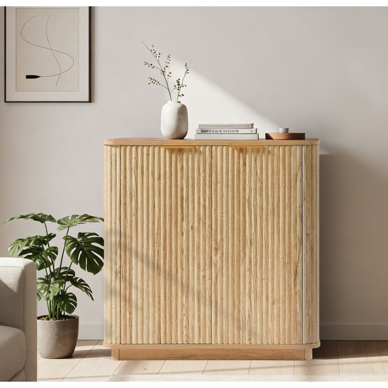 Buffet en bois à rainures verticales de style moderne moderne, Naturel