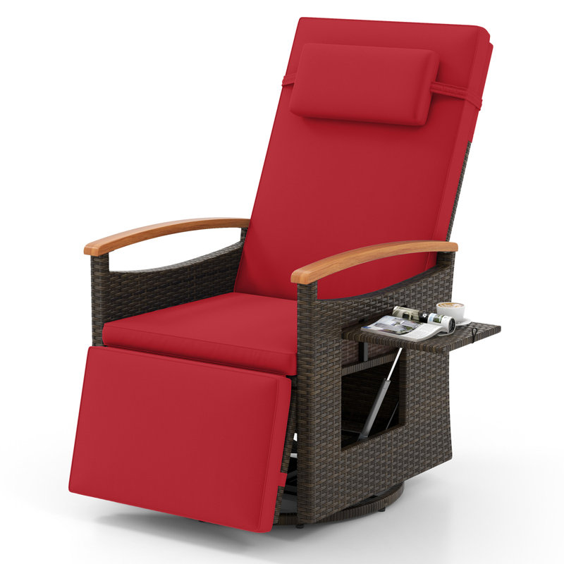 Outdoor 360° Swivel Rattan Recliner Chair Patio Wicker Chaise Lounge Chair, Red