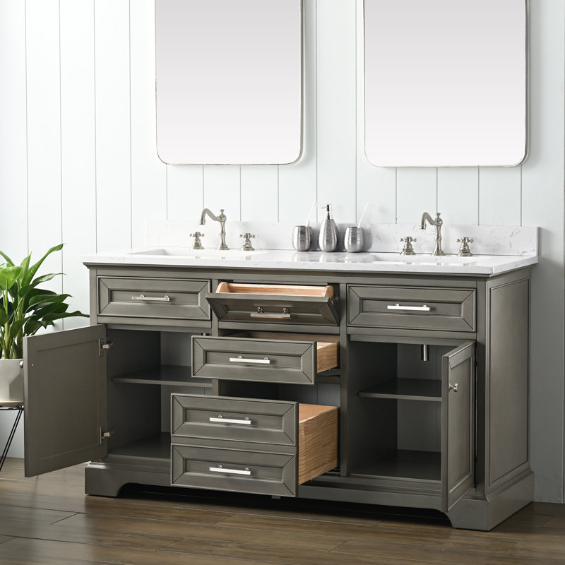 Currahee 60" Double Bathroom Vanity Set, Silver Gray/Brushed Nickel