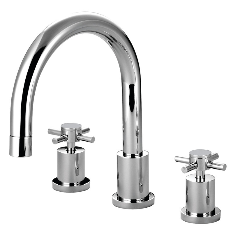 Kingston Brass Concord Two-Handle 3-Hole Deck Mount Roman Tub Faucet, Polished Chrome, Cross Handle