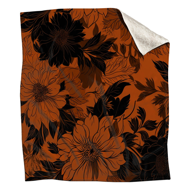 Couvertures florales orange et noires, L 60 po x H 80 po