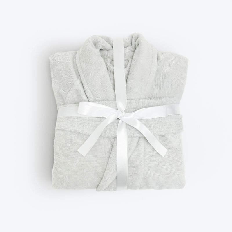 Cotton Blend Mid-Calf Bathrobe with Pockets, S/M, Grey
