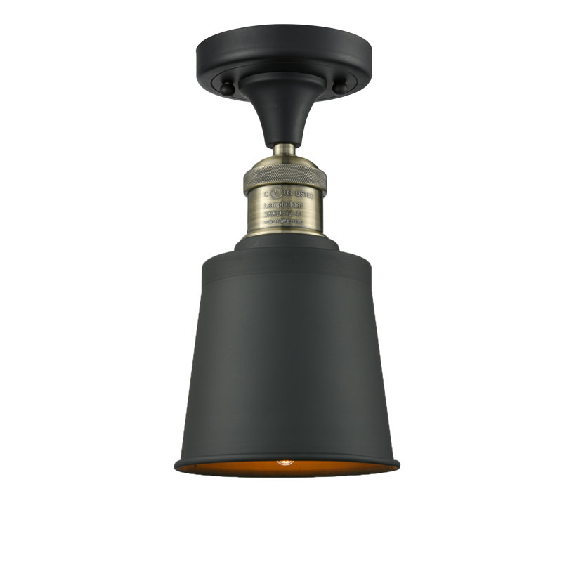 Arline Glass Semi Flush Mount, Black Antique Brass, Matte Black, 60 Watt Vintage Incandescent Bulb