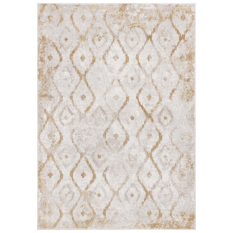 Tapis géométrique Milstein ivoire / doré, Rectangle 4 pi x 6 pi