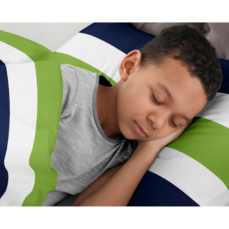 Navy and Lime Green Striped Twin Microfiber Comforter Set