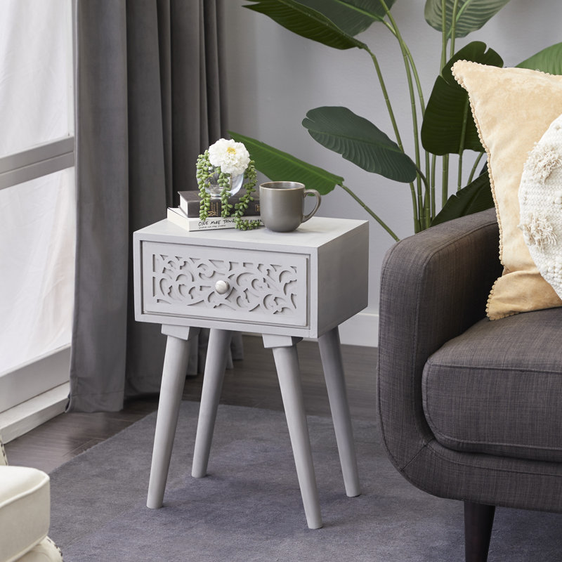 Table d'appoint en bois de manguier finement sculpté, Gris