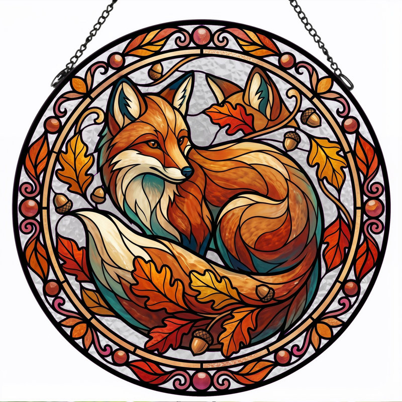 Panneau de vitrail Fox Autumn, H 7,8 po