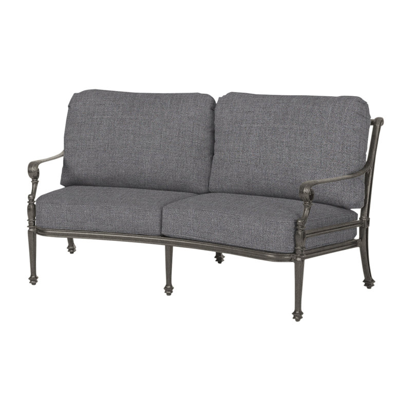 Grand Terrace Curved Loveseat with Sunbrella Cushion, Desert Bronze, Cast Slate Sunbrella® Plainweave