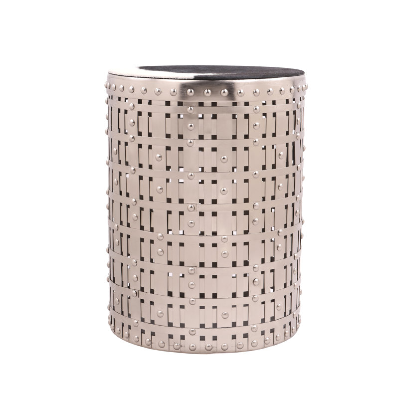 Table d'appoint ronde tressée argentée avec dessus ajusté en peau de vache COWGIRL