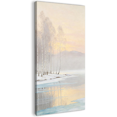 «Large Birch Tree Winter», art mural sur toile, peinture nature tranquille pour chambre à coucher ou salon, décoration murale neutre sereine, œuvre d'art tendue sur châssis, prête à être suspendue, 24 po x 47 po