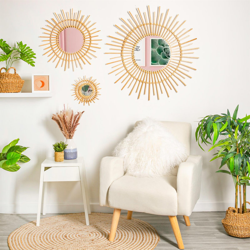 Angelica Rattan Flat Wall Mirror, 59.5cm H x 59.5cm W