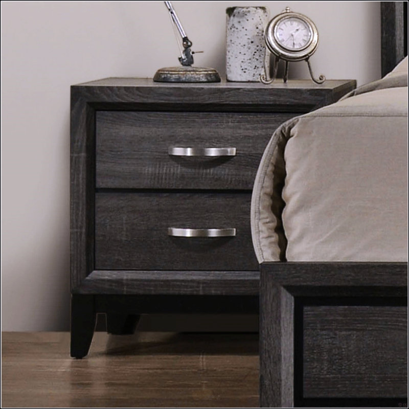 Élégante table de chevet à deux tons avec deux tiroirs et des pieds en bois, parfaite pour les chambres à coucher modernes et le rangement.