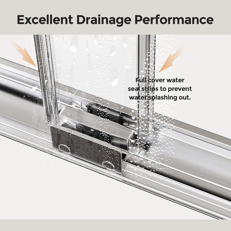 44-48"w X 72"h Semi-frameless Double Sliding Shower Door, 1/4" (6mm) Tempered Glass, Chrome, Chrome
