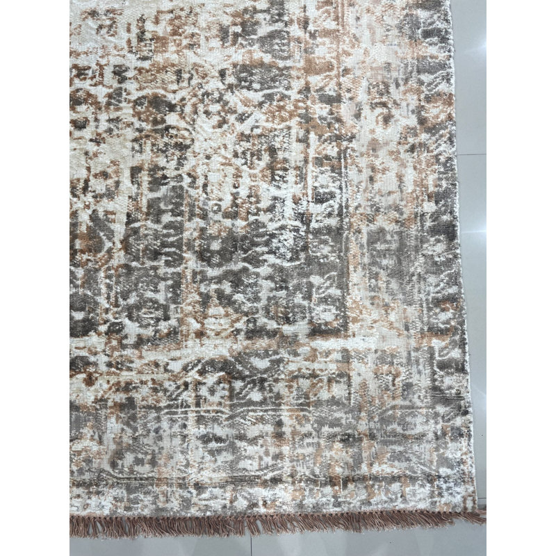 7x9 Gray Hand-Knotted Wool Faded Distressed Texture Abstract Modern Contemporary Carpet Rug