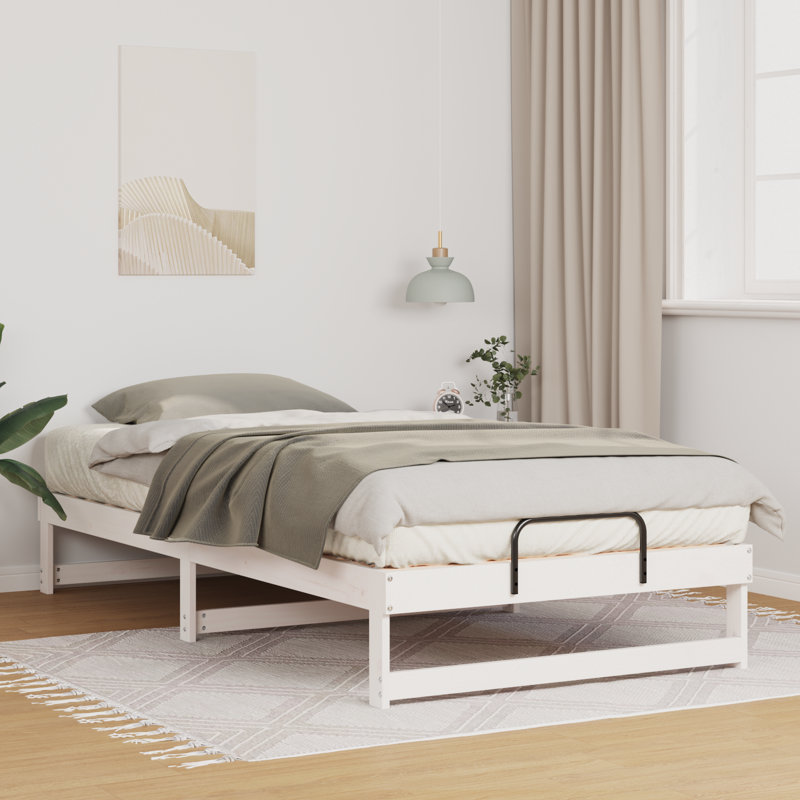 Bed Frame With Carry Handles Solid Pine Wood, White, 80 x 213cm