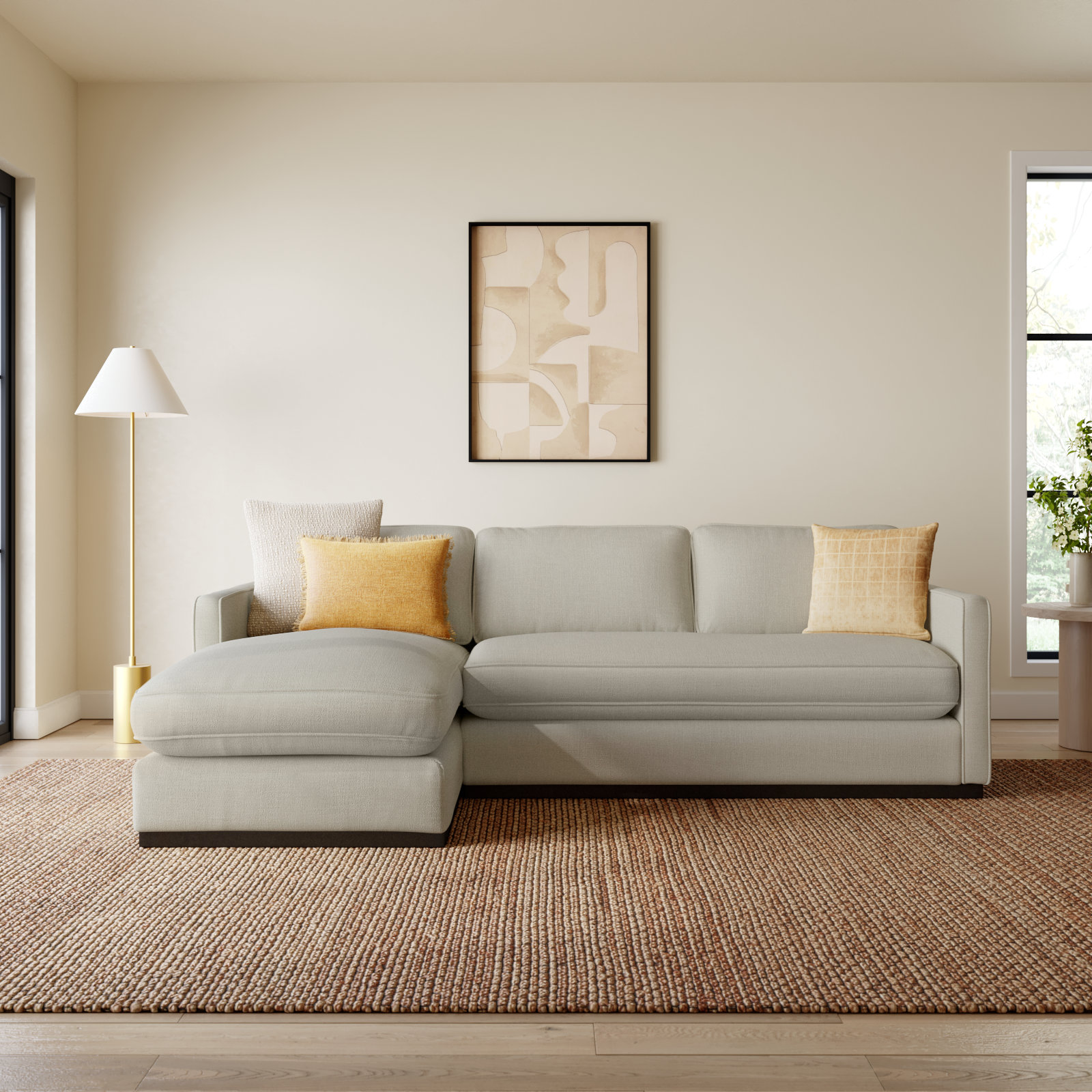 Bobbi Upholstered Chaise L-Sectional, Effie Linen Performance Weave, Left Hand Facing