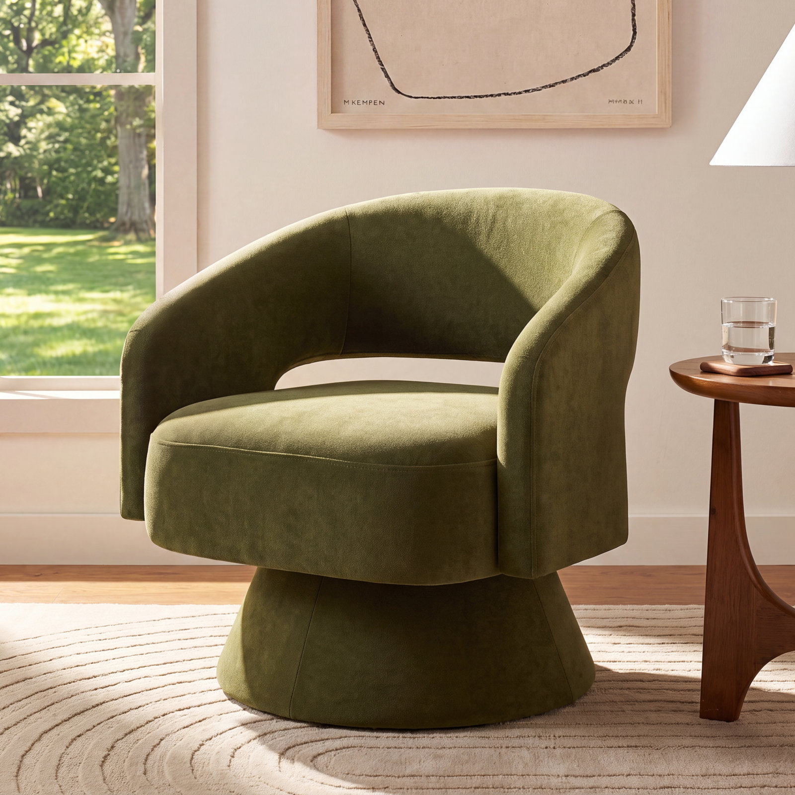 Wade Logan® Bhupendra Swivel Barrel Chair, Green Velvet