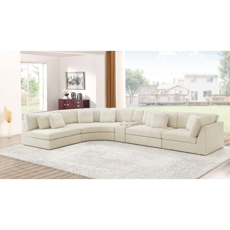 Canapé modulaire 5 pièces Alessandro, Velours côtelé beige