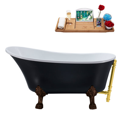 55" Streamline Clawfoot Soaking Acrylic Bathtub With Drain, Clawfeet, and Bamboo Tray