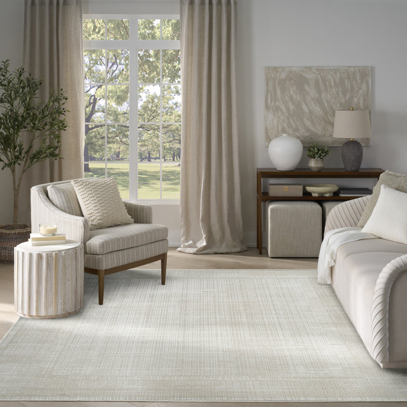 Tapis d'intérieur moderne beige 7 pi 10 po x 9 pi 10 po Leuchte, Rectangle 7 pi 10 po x 9 pi 10 po