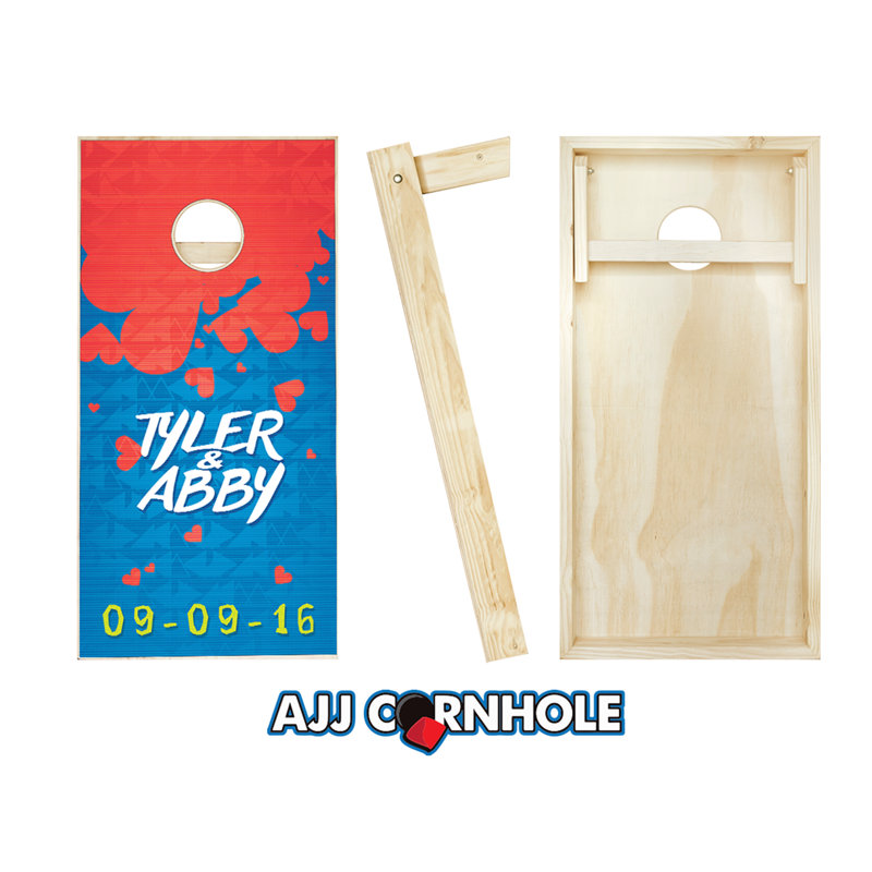 Ensemble de jeu de cornhole en bois massif 2 pi x 4 pi avec sacs Falling Hearts, Rouge / noir
