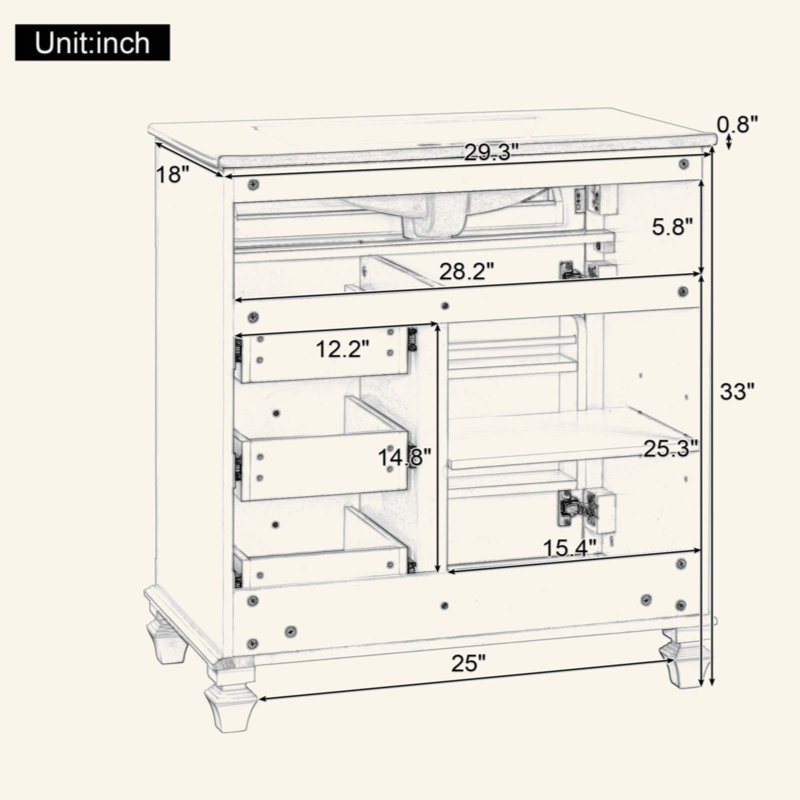 Meuble-lavabo de salle de bain avec lavabo, meuble-lavabo autoportant avec tiroir rabattable, 3 tiroirs et armoire de rangement, bois massif et panneau de fibres à densité moyenne, comptoir de lavabo en céramique