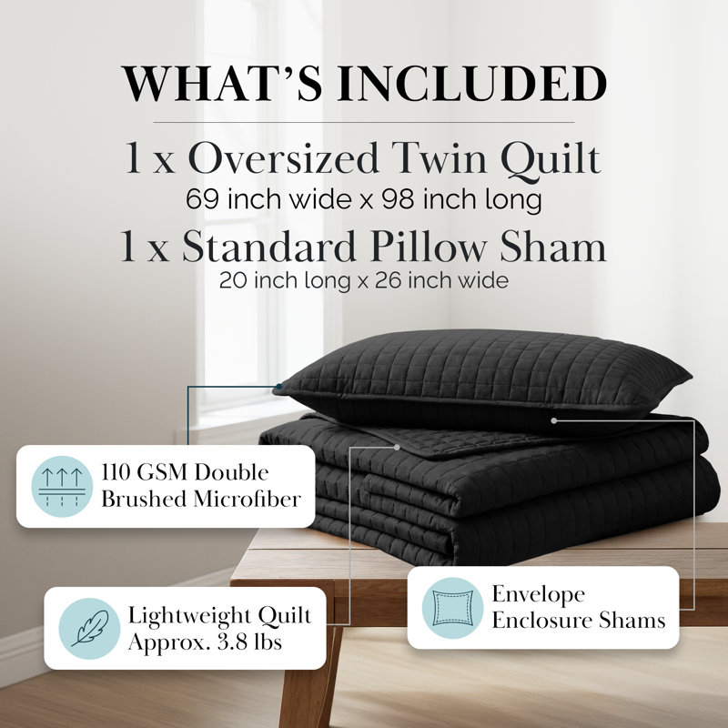 Vilano Springs ® Oversized, Light-Weight Hotel Quality Quilt Set with Matching Shams, Twin/Twin XL Quilt + 1 Standard Sham