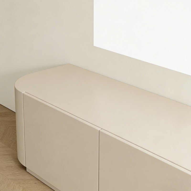 Meuble télé simple en bois avec 4 tiroirs, Beige gris
