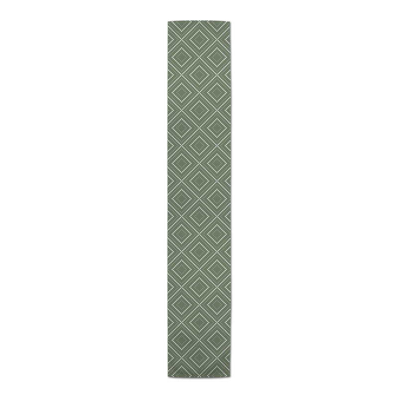Bredyn Rectangle Geometric Polyester Table Runner, 16" D x 90" L, Green