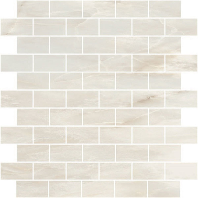 Carreau de mur et de plancher en brique de porcelaine 1 po x 2 po, Ivoire / or / gris