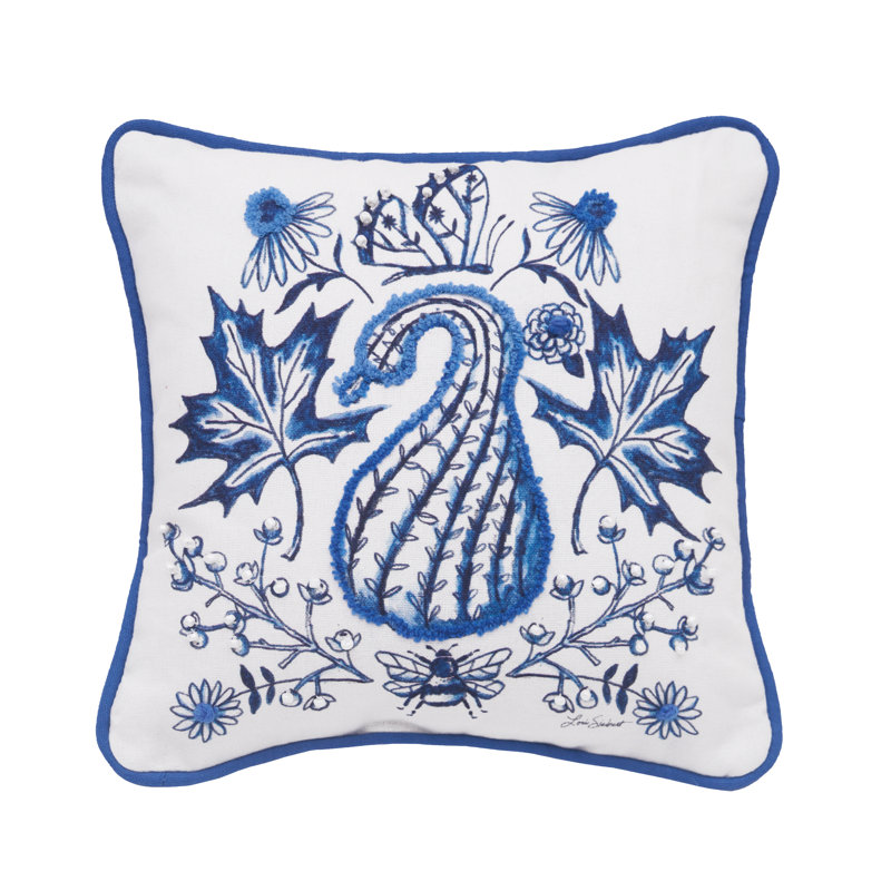 10" x 10" Blue Harvest Gourd Thanksgiving Throw Pillow