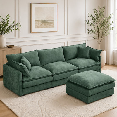 Modular Sectional Sofa, Couch Set for Living Room with Movable Ottoman