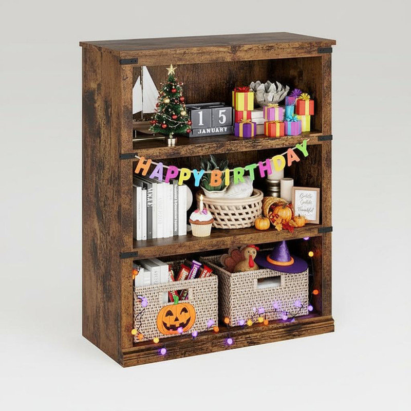 79.76 cm W Solid Wood Bookcase, (3 Shelves) 101.6 cm H x 79.8 cm W x 31 cm D, Light Brown
