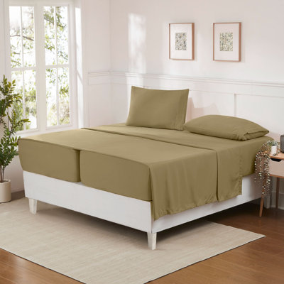 Ensembles de draps en microfibre brossée ultra douce pour lit double et réglable - très grand, chameau