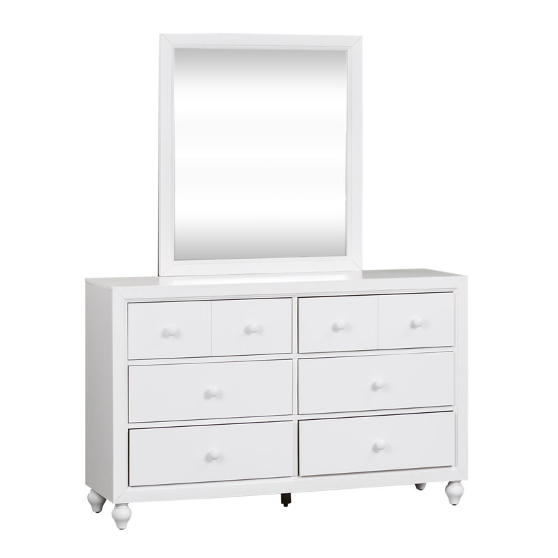 Lit double à panneau, commode et miroir, Lit double, Blanc